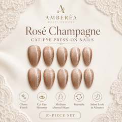 Champagne Taupe Cat Eye Press On Nails – Handmade Glossy Reusable Almond Nails