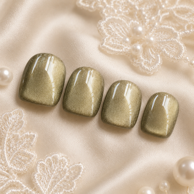 Olive Gold Cat-Eye Press-On Nails