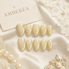 Cream Champagne Cat Eye Press On Nails | Handmade Reusable Bridal Nails by AMBERÉA