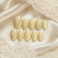 Cream Champagne Cat Eye Press On Nails | Handmade Reusable Bridal Nails by AMBERÉA