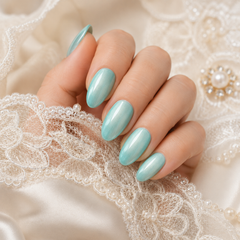 Aqua Mint Cat Eye Press On Nails | Handmade Reusable Bridal Nails by AMBERÉA