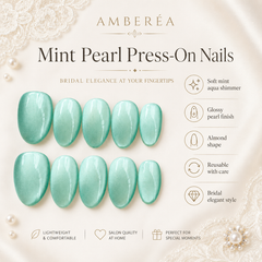 Aqua Mint Cat Eye Press On Nails | Handmade Reusable Bridal Nails by AMBERÉA