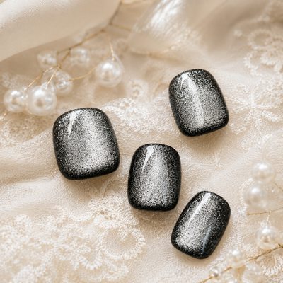 Black Silver Cat-Eye Press-On Nails
