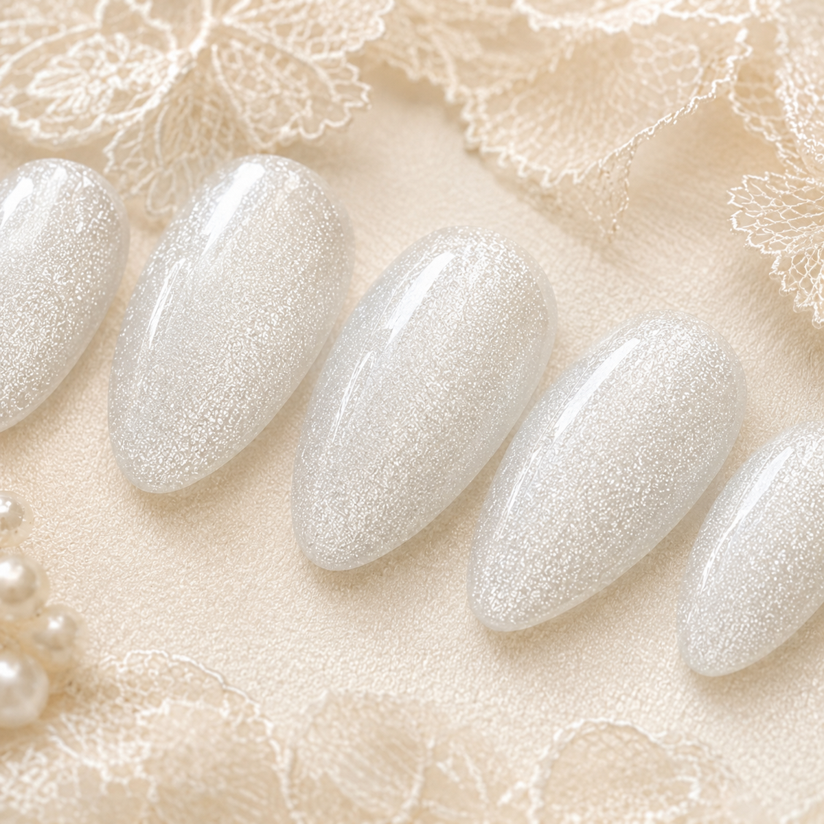 Snow White Cat Eye Press On Nails | Handmade Reusable Bridal Nails by AMBERÉA