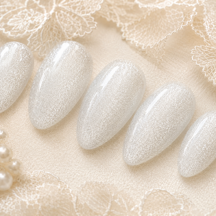 Snow White Cat Eye Press On Nails | Handmade Reusable Bridal Nails by AMBERÉA