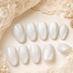 Snow White Cat Eye Press On Nails | Handmade Reusable Bridal Nails by AMBERÉA