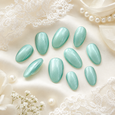 Seafoam Green Cat-Eye Press-On Nails