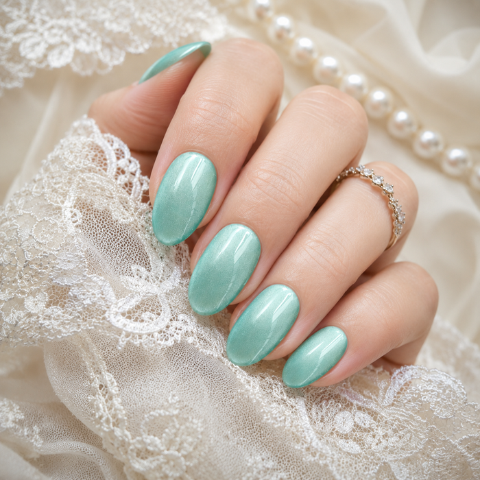 Seafoam Green Cat Eye Press On Nails | Handmade Reusable Bridal Nails by AMBERÉA
