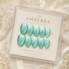 Seafoam Green Cat Eye Press On Nails | Handmade Reusable Bridal Nails by AMBERÉA