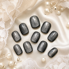 Icy Silver White Cat Eye Press On Nails | Handmade Reusable Bridal Nails by AMBERÉA