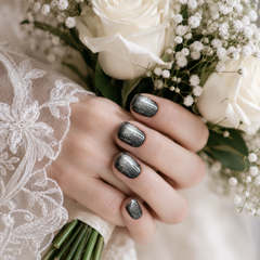 Icy Silver White Cat Eye Press On Nails | Handmade Reusable Bridal Nails by AMBERÉA