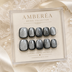 Icy Silver White Cat Eye Press On Nails | Handmade Reusable Bridal Nails by AMBERÉA