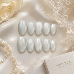 Icy Silver White Cat Eye Press On Nails | Handmade Reusable Bridal Nails by AMBERÉA