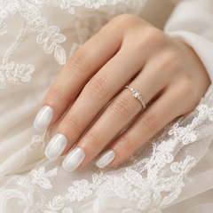 Icy Silver White Cat Eye Press On Nails | Handmade Reusable Bridal Nails by AMBERÉA