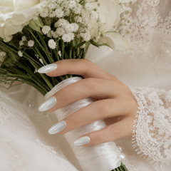 Icy Silver White Cat Eye Press On Nails | Handmade Reusable Bridal Nails by AMBERÉA