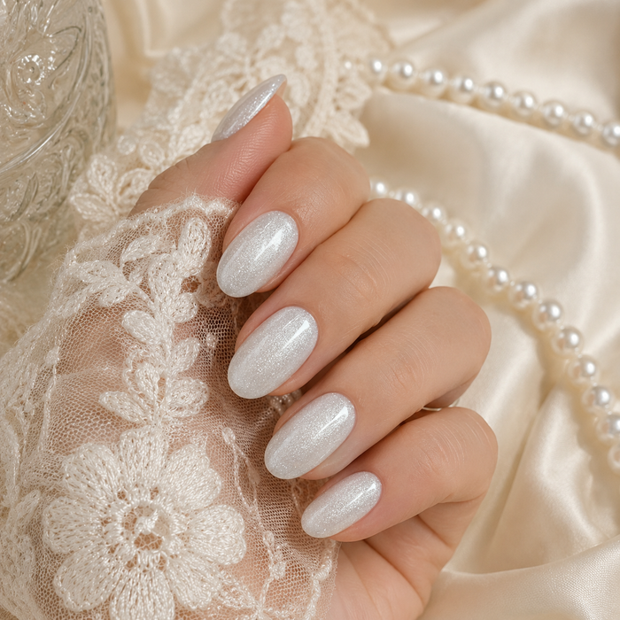 Icy Silver White Cat Eye Press On Nails | Handmade Reusable Bridal Nails by AMBERÉA