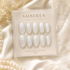 Icy Silver White Cat Eye Press On Nails | Handmade Reusable Bridal Nails by AMBERÉA