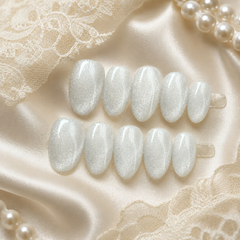 Icy Silver White Cat Eye Press On Nails | Handmade Reusable Bridal Nails by AMBERÉA
