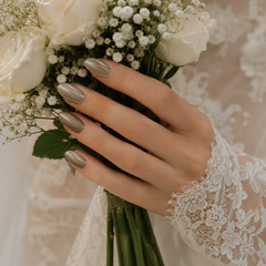 Smoky Taupe Silver Cat Eye Press On Nails | Handmade Reusable Nails by AMBERÉA