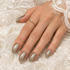 Smoky Taupe Silver Cat Eye Press On Nails | Handmade Reusable Nails by AMBERÉA