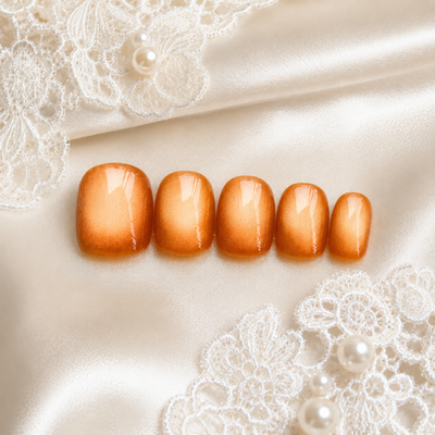 Orange Gold Cat-Eye Press-On Nails – Amber Glow