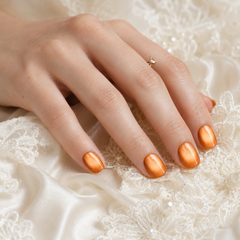 Orange Gold Cat Eye Press On Nails | Handmade Reusable Short Square Nails by AMBERÉA