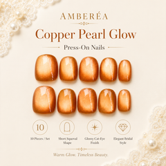 Orange Gold Cat Eye Press On Nails | Handmade Reusable Short Square Nails by AMBERÉA