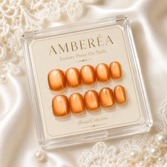 Orange Gold Cat Eye Press On Nails | Handmade Reusable Short Square Nails by AMBERÉA