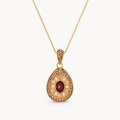 Vintage Ruby Pearl Pendant Necklace | Gold Round Charm Necklace for Women
