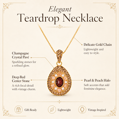 Vintage Ruby Pearl Pendant Necklace | Gold Round Charm Necklace for Women