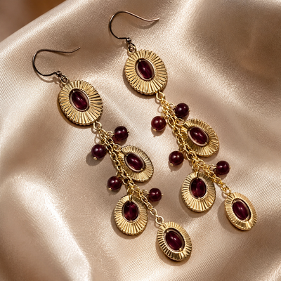 Burgundy Ruby-Red Drop Earrings