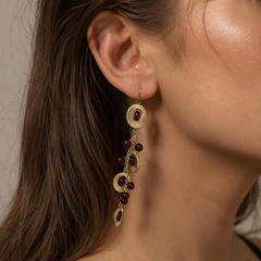 Burgundy Ruby Drop Earrings | Vintage Gold Charm Tassel Earrings for Women