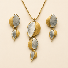 Two Tone Leaf Jewelry Set | Gold Silver Leaf Necklace and Earrings for Women