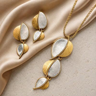 Two Tone Leaf Jewelry Set