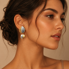 Two Tone Leaf Jewelry Set | Gold Silver Leaf Necklace and Earrings for Women