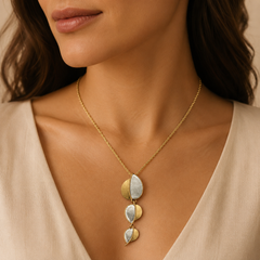 Two Tone Leaf Jewelry Set | Gold Silver Leaf Necklace and Earrings for Women