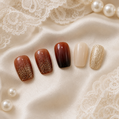 Mocha Ombre Gold Glitter Press-On Nails