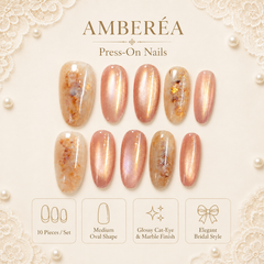 Caramel Brown Gold Glitter Press On Nails | Handmade Reusable Short Square Nails by AMBERÉA