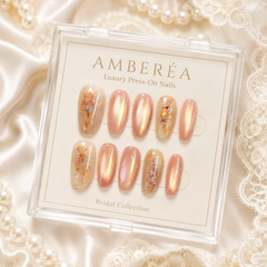 Caramel Brown Gold Glitter Press On Nails | Handmade Reusable Short Square Nails by AMBERÉA