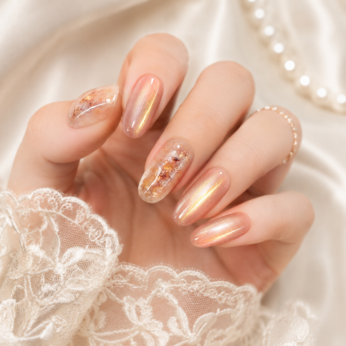 Caramel Brown Gold Glitter Press On Nails | Handmade Reusable Short Square Nails by AMBERÉA