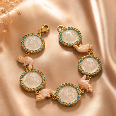 Vintage Frog Charm Cameo Bracelet