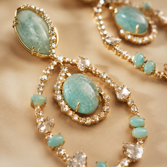 Mint Green Crystal Drop Earrings | Gold Teardrop Statement Earrings for Women