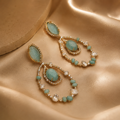 Mint Green Crystal Drop Earrings | Gold Teardrop Statement Earrings for Women