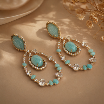 Mint Green Glass Crystal Drop Earrings
