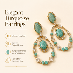 Mint Green Crystal Drop Earrings | Gold Teardrop Statement Earrings for Women