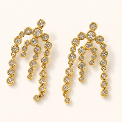 Gold Rhinestone Fringe Earrings | Luxury Long Dangle Statement Earrings by AMBERÉA
