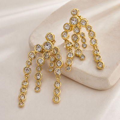 Gold Rhinestone Fringe Earrings