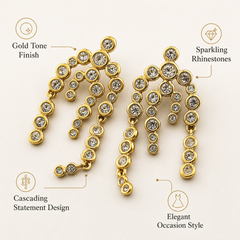 Gold Rhinestone Fringe Earrings | Luxury Long Dangle Statement Earrings by AMBERÉA