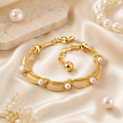 Gold-Tone Faux Pearl Leaf Bracelet