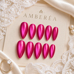 Hot Pink Cat Eye Press On Nails | Handmade Reusable Glossy Nails by AMBERÉA
